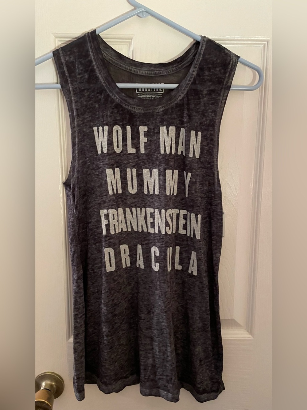 Vintage-Style Black Graphic Muscle Tank - Wolf Man Mummy Frankenstein Dracula